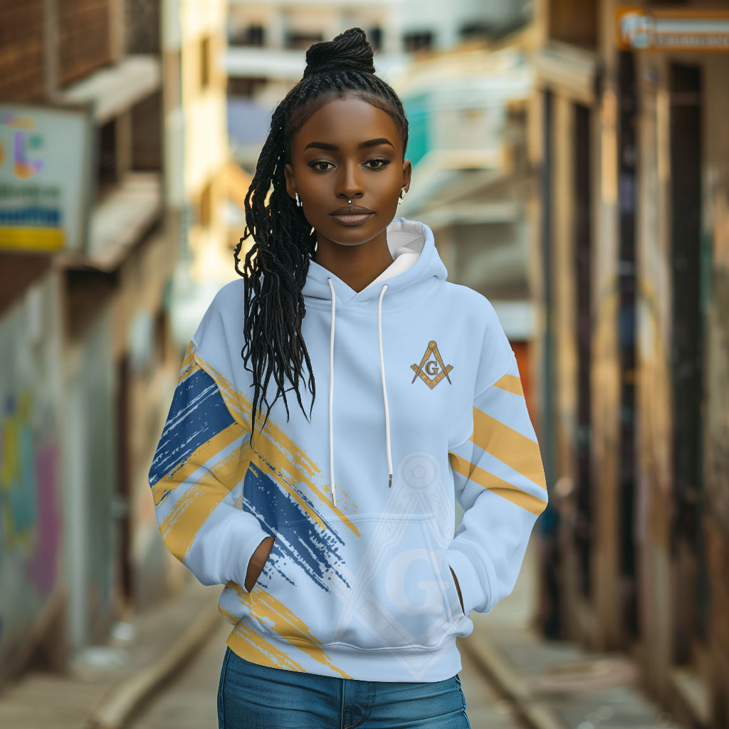 Prince Hall Freemasonry Hoodie Vintage Brush Stroke Masonic Blue Gold Graphic