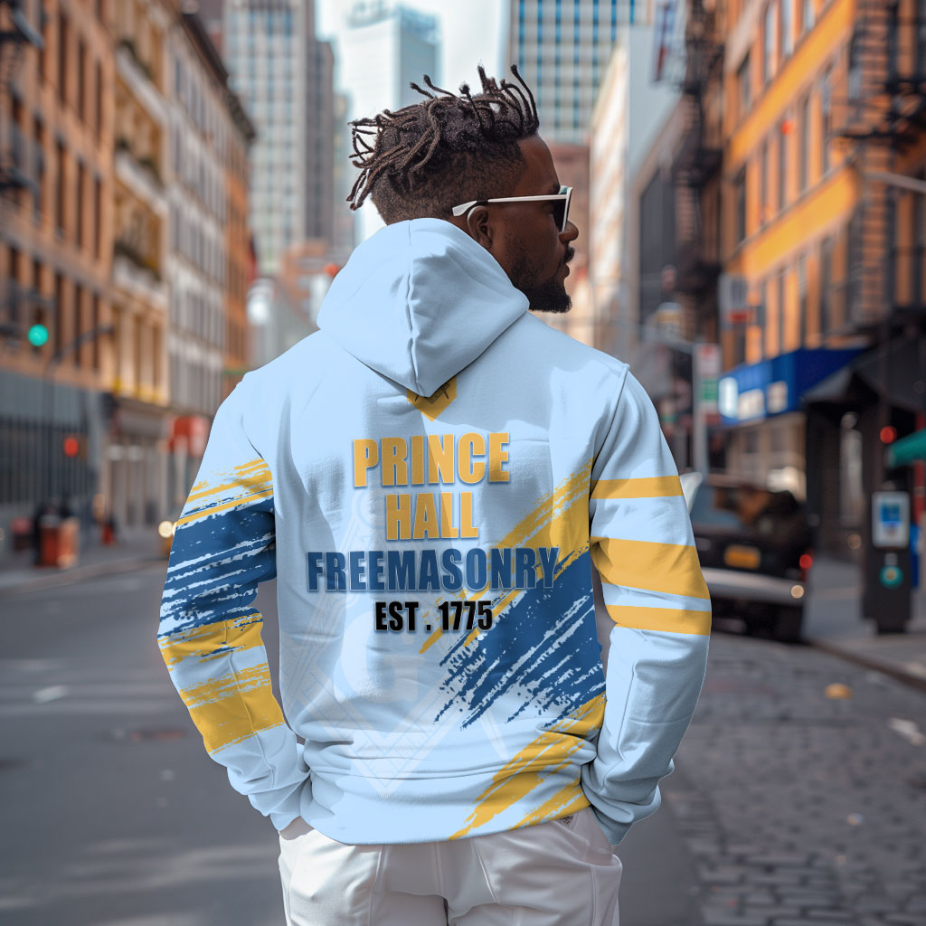 Prince Hall Freemasonry Hoodie Vintage Brush Stroke Masonic Blue Gold Graphic