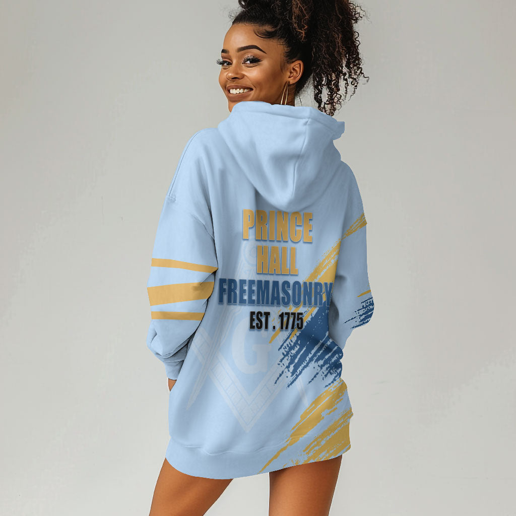 Prince Hall Freemasonry Hoodie Dress Vintage Brush Stroke Masonic Blue Gold Graphic