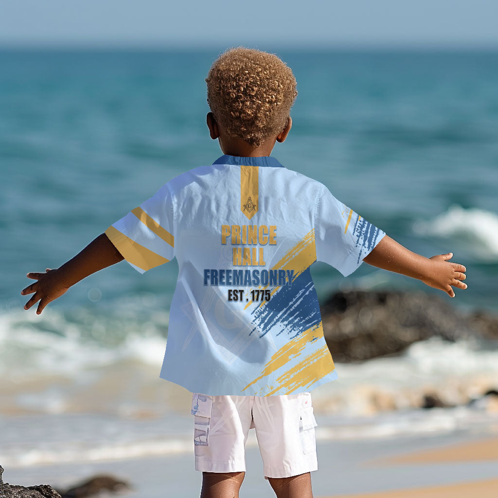 Prince Hall Freemasonry Kid Hawaiian Shirt Vintage Brush Stroke Masonic Blue Gold Graphic