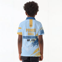 Prince Hall Freemasonry Kid Polo Shirt Vintage Brush Stroke Masonic Blue Gold Graphic