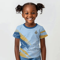 Prince Hall Freemasonry Kid T shirt Vintage Brush Stroke Masonic Blue Gold Graphic