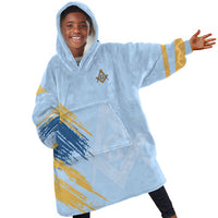 Prince Hall Freemasonry Kid Wearable Blanket Hoodie Vintage Brush Stroke Masonic Blue Gold Graphic