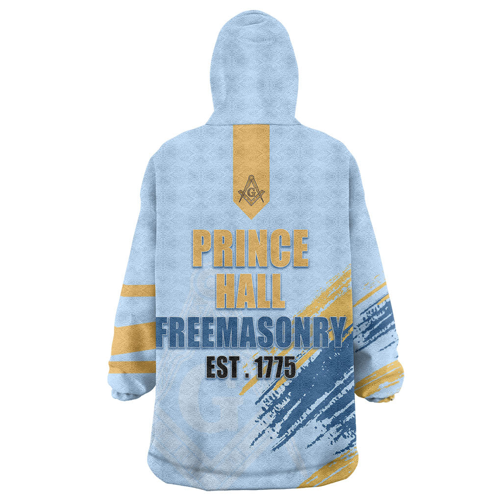 Prince Hall Freemasonry Kid Wearable Blanket Hoodie Vintage Brush Stroke Masonic Blue Gold Graphic