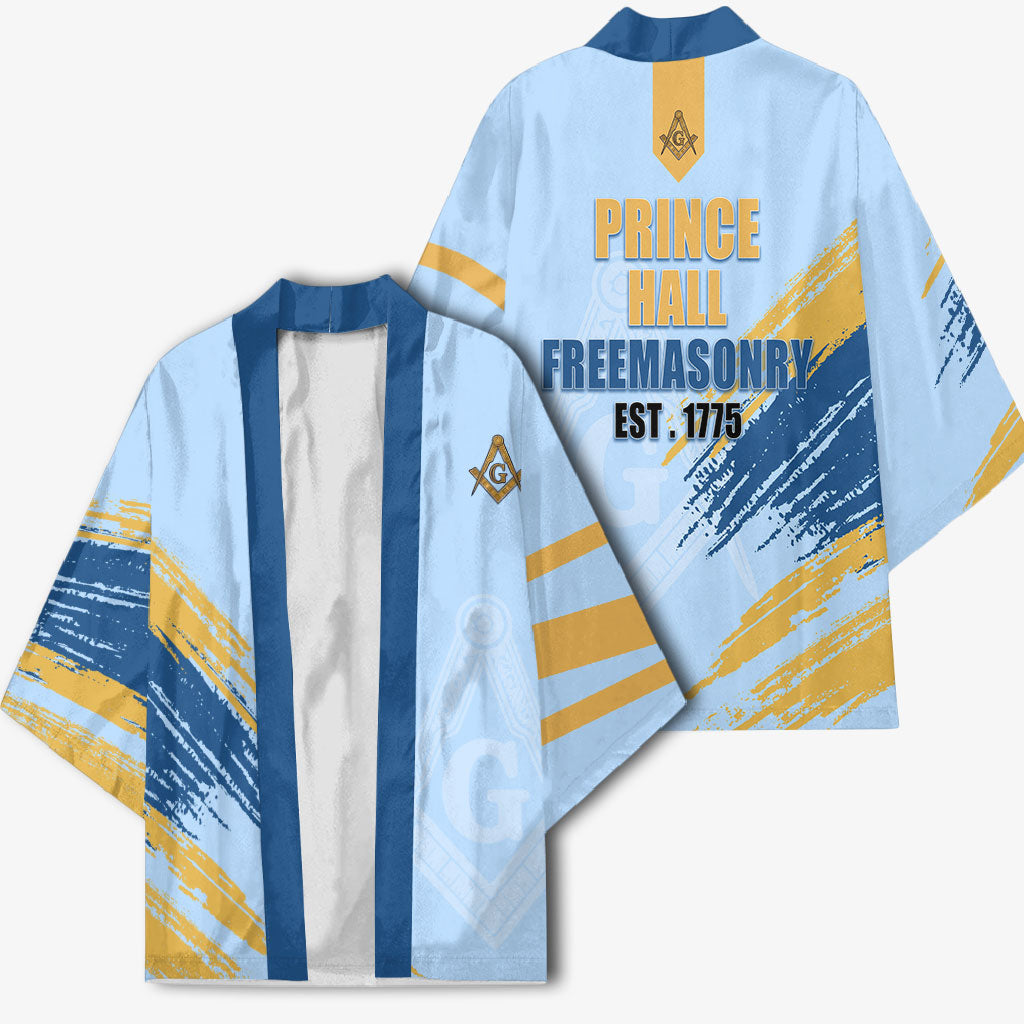 Prince Hall Freemasonry Kimono Vintage Brush Stroke Masonic Blue Gold Graphic