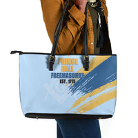 Prince Hall Freemasonry Leather Tote Bag Vintage Brush Stroke Masonic Blue Gold Graphic