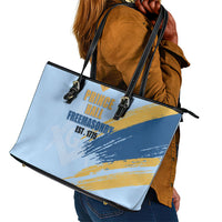 Prince Hall Freemasonry Leather Tote Bag Vintage Brush Stroke Masonic Blue Gold Graphic