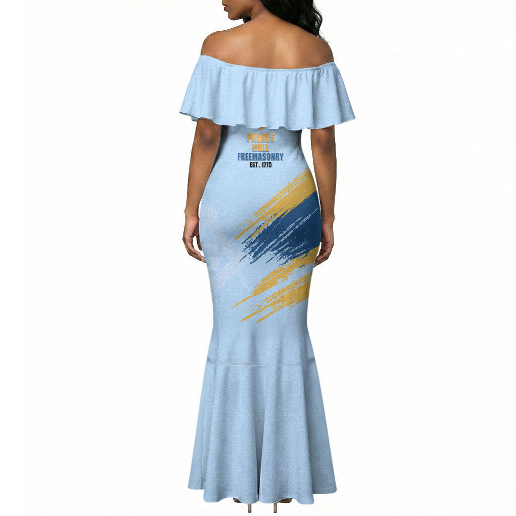 Prince Hall Freemasonry Mermaid Dress Vintage Brush Stroke Masonic Blue Gold Graphic