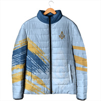 Prince Hall Freemasonry Padded Jacket Vintage Brush Stroke Masonic Blue Gold Graphic