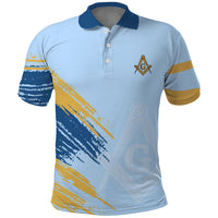 Prince Hall Freemasonry Polo Shirt Vintage Brush Stroke Masonic Blue Gold Graphic