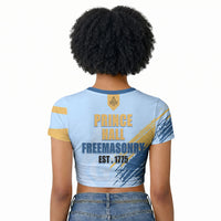 Prince Hall Freemasonry Raglan Cropped T shirt Vintage Brush Stroke Masonic Blue Gold Graphic