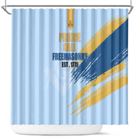 Prince Hall Freemasonry Shower Curtain Vintage Brush Stroke Masonic Blue Gold Graphic