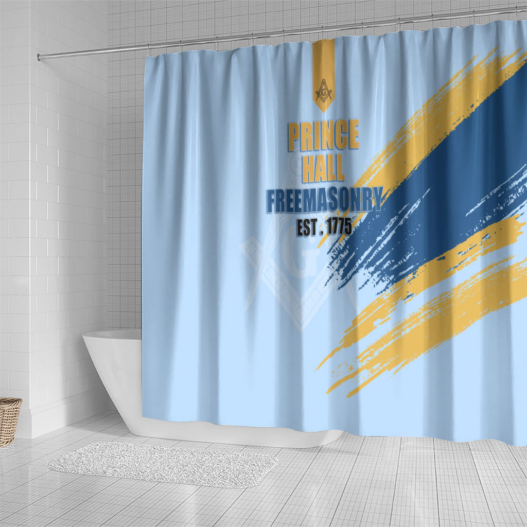 Prince Hall Freemasonry Shower Curtain Vintage Brush Stroke Masonic Blue Gold Graphic