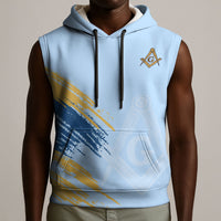 Prince Hall Freemasonry Sleeveless Hoodie Vintage Brush Stroke Masonic Blue Gold Graphic