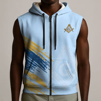 Prince Hall Freemasonry Sleeveless Zip Hoodie Vintage Brush Stroke Masonic Blue Gold Graphic