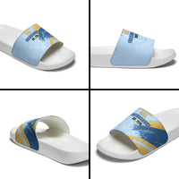 Prince Hall Freemasonry Slide Sandals Vintage Brush Stroke Masonic Blue Gold Graphic