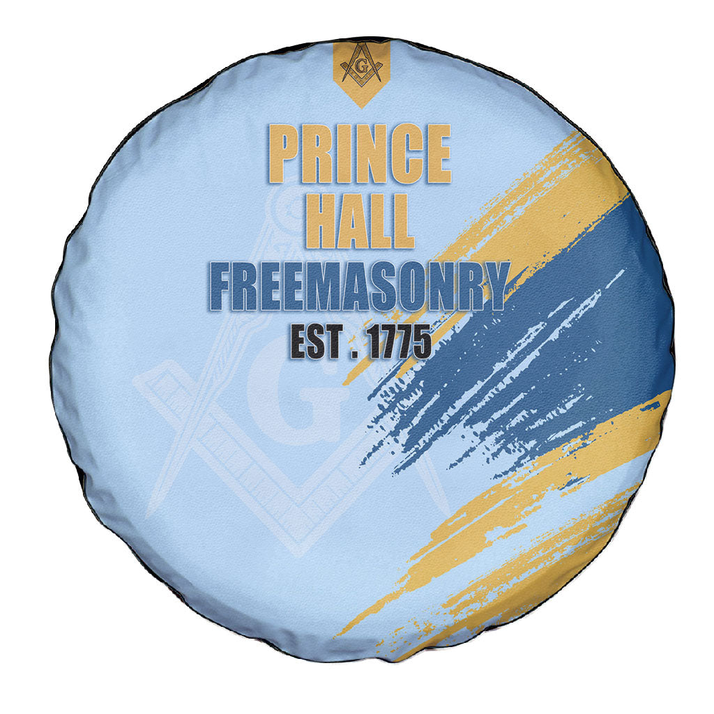 Prince Hall Freemasonry Spare Tire Cover Vintage Brush Stroke Masonic Blue Gold Graphic
