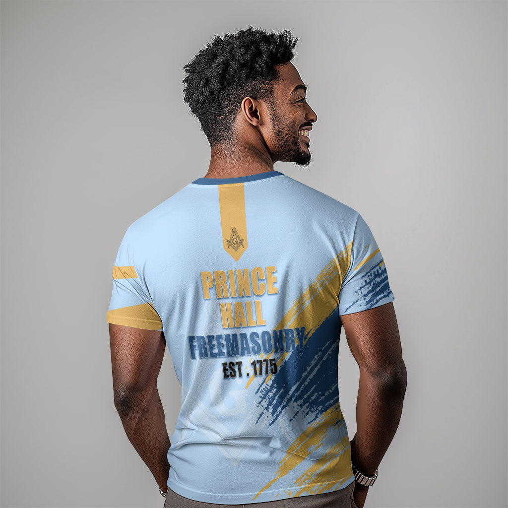 Prince Hall Freemasonry T shirt Vintage Brush Stroke Masonic Blue Gold Graphic