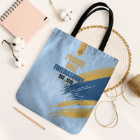 Prince Hall Freemasonry Tote Bag Vintage Brush Stroke Masonic Blue Gold Graphic