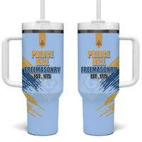 Prince Hall Freemasonry Tumbler With Handle Vintage Brush Stroke Masonic Blue Gold Graphic