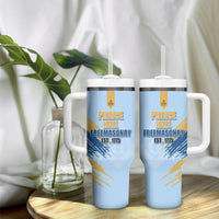 Prince Hall Freemasonry Tumbler With Handle Vintage Brush Stroke Masonic Blue Gold Graphic
