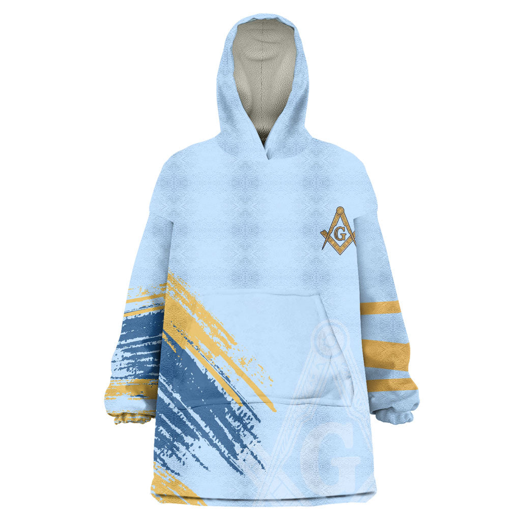 Prince Hall Freemasonry Wearable Blanket Hoodie Vintage Brush Stroke Masonic Blue Gold Graphic