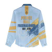Prince Hall Freemasonry Women Casual Shirt Vintage Brush Stroke Masonic Blue Gold Graphic