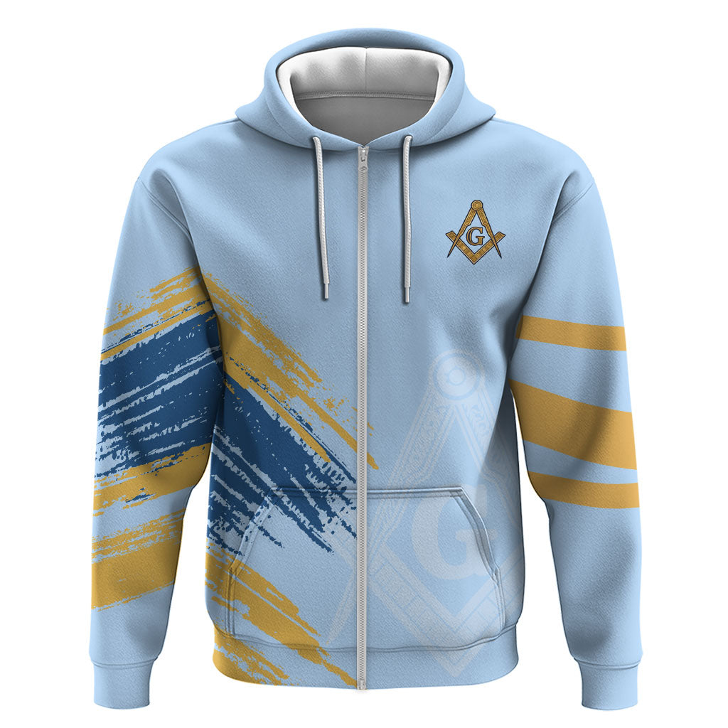 Prince Hall Freemasonry Zip Hoodie Vintage Brush Stroke Masonic Blue Gold Graphic