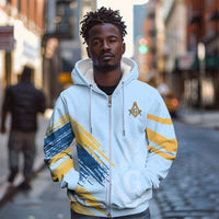 Prince Hall Freemasonry Zip Hoodie Vintage Brush Stroke Masonic Blue Gold Graphic