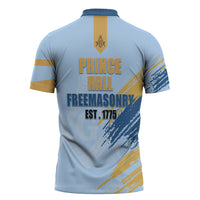 Prince Hall Freemasonry Zipper Polo Shirt Vintage Brush Stroke Masonic Blue Gold Graphic
