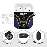 Personalized Prince Hall Freemasonry AirPods Case Royal Blue Gold Masonic Geometric Legacy Graphic
