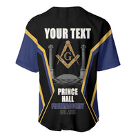 Personalized Prince Hall Freemasonry Baseball Jersey Royal Blue Gold Masonic Geometric Legacy Graphic