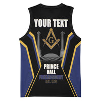 Personalized Prince Hall Freemasonry Basketball Jersey Royal Blue Gold Masonic Geometric Legacy Graphic
