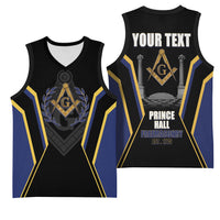 Personalized Prince Hall Freemasonry Basketball Jersey Royal Blue Gold Masonic Geometric Legacy Graphic