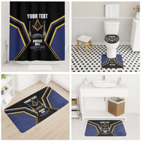 Personalized Prince Hall Freemasonry Bathroom Set Royal Blue Gold Masonic Geometric Legacy Graphic