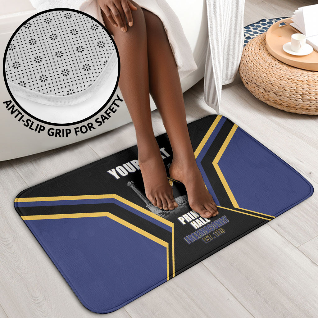Personalized Prince Hall Freemasonry Bathroom Set Royal Blue Gold Masonic Geometric Legacy Graphic