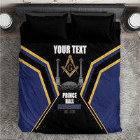 Personalized Prince Hall Freemasonry Bedding Set Royal Blue Gold Masonic Geometric Legacy Graphic