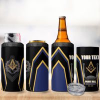 Personalized Prince Hall Freemasonry 4 in 1 Can Cooler Tumbler Royal Blue Gold Masonic Geometric Legacy Graphic