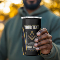 Personalized Prince Hall Freemasonry 4 in 1 Can Cooler Tumbler Royal Blue Gold Masonic Geometric Legacy Graphic