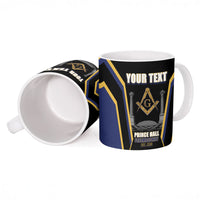 Personalized Prince Hall Freemasonry Ceramic Mug Royal Blue Gold Masonic Geometric Legacy Graphic