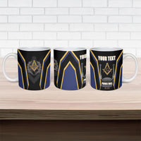 Personalized Prince Hall Freemasonry Ceramic Mug Royal Blue Gold Masonic Geometric Legacy Graphic