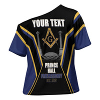 Personalized Prince Hall Freemasonry Cross Shoulder Shirt Royal Blue Gold Masonic Geometric Legacy Graphic