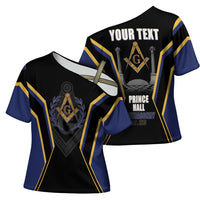 Personalized Prince Hall Freemasonry Cross Shoulder Shirt Royal Blue Gold Masonic Geometric Legacy Graphic