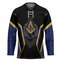 Personalized Prince Hall Freemasonry Hockey Jersey Royal Blue Gold Masonic Geometric Legacy Graphic