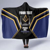 Personalized Prince Hall Freemasonry Hooded Blanket Royal Blue Gold Masonic Geometric Legacy Graphic