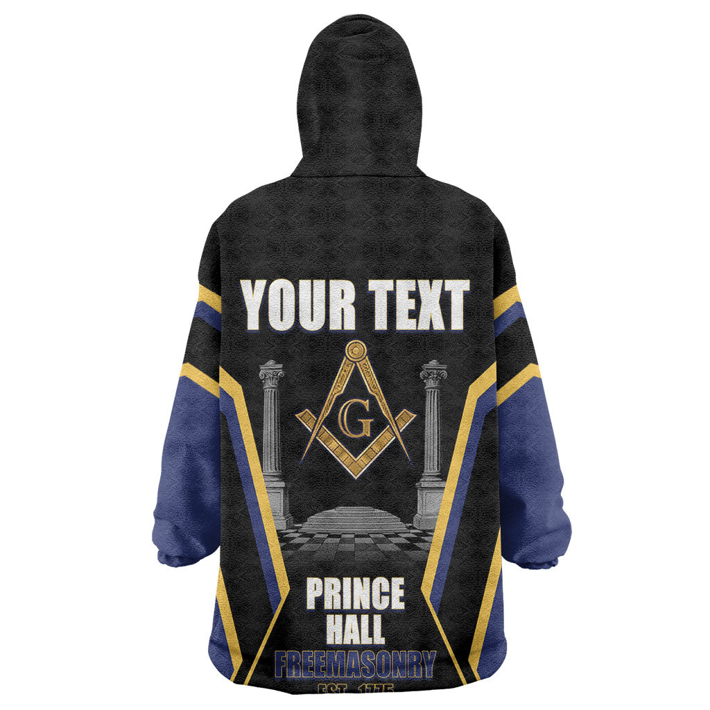 Personalized Prince Hall Freemasonry Kid Wearable Blanket Hoodie Royal Blue Gold Masonic Geometric Legacy Graphic