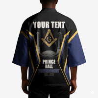 Personalized Prince Hall Freemasonry Kimono Royal Blue Gold Masonic Geometric Legacy Graphic
