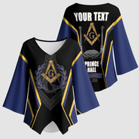 Personalized Prince Hall Freemasonry Kimono Sleeve Blouse Royal Blue Gold Masonic Geometric Legacy Graphic
