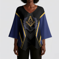 Personalized Prince Hall Freemasonry Kimono Sleeve Blouse Royal Blue Gold Masonic Geometric Legacy Graphic