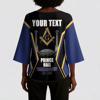 Personalized Prince Hall Freemasonry Kimono Sleeve Blouse Royal Blue Gold Masonic Geometric Legacy Graphic